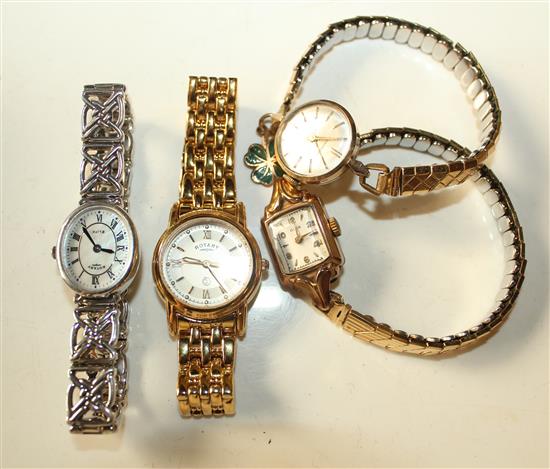 Ladys 9ct gold Avia watch, a 9ct gold Garrard watch and 2 other watches